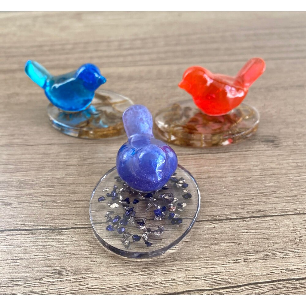 Handmade Resin Bird Figurines Set of 3 Colorful Mini Birds Home Decor
